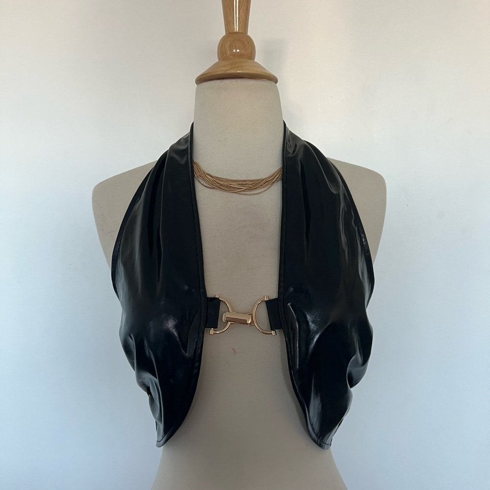 Black leather top with gold chain